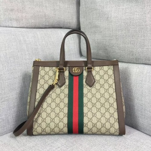Чанта тип „тоут“ Gucci GG от плат, висококачествена, 524537, кафява