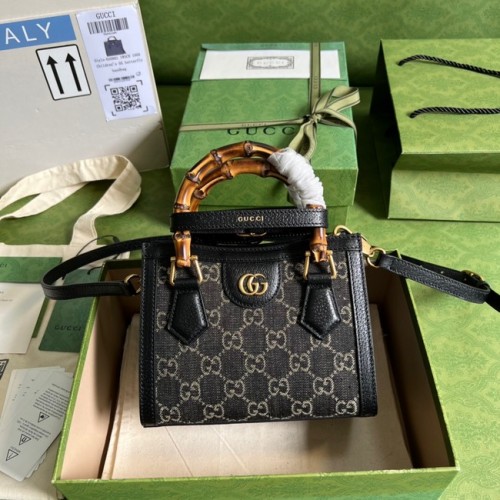 Мини чанта Gucci GG Diana от деним жакард 655661 Черна