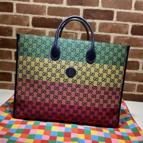 Пазарска чанта Gucci GG 659980 Зелено-жълто-червено-пудрово