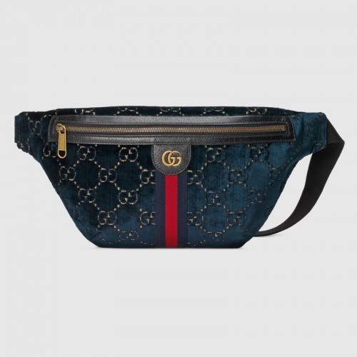 Кадифена чанта за кръста Gucci GG 574968 червено синьо черно
