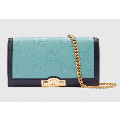 Портфейл Gucci GG с верижка 676155 Светло син