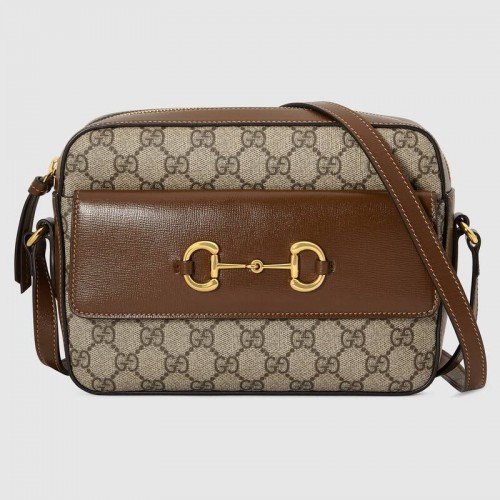 Малка платнена чанта през рамо Gucci Horsebit 1955 GG Supreme 645454 кафява