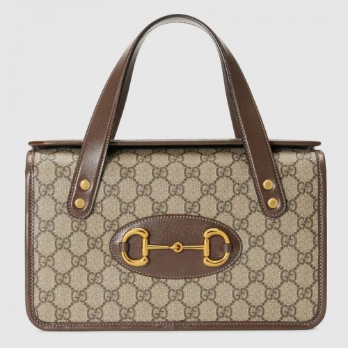 Малка чанта с горна дръжка Gucci Horsebit 1955 627323 Кафява