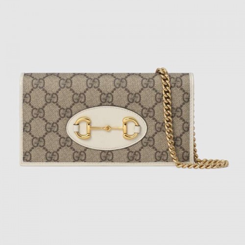 Портфейл Gucci Horsebit 1955 с верижка 621892 бял