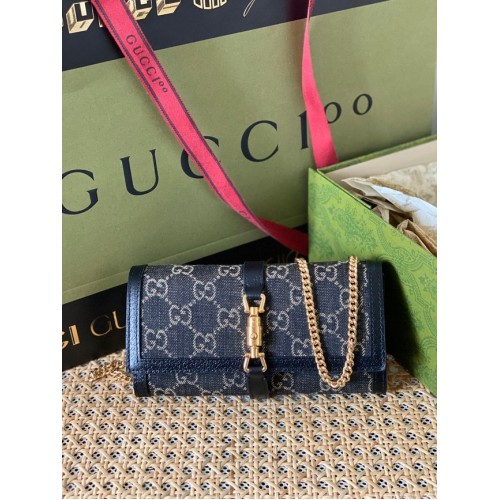 Портфейл Gucci Jackie 1961 GG с верижка 652681 син