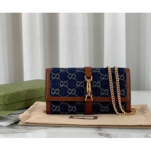 Портфейл с верижка Gucci Jackie 1961, деним 652681, син