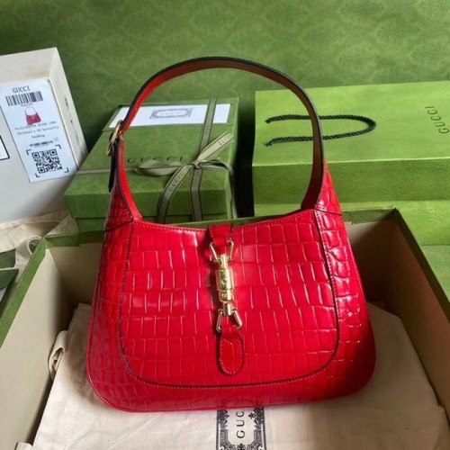 Малка чанта за през рамо Gucci Jackie 1961 с крокодилска кожа 636709 червена
