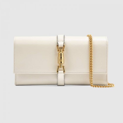 Портфейл Gucci Jackie 1961 с верижка от щраус 652681 бял