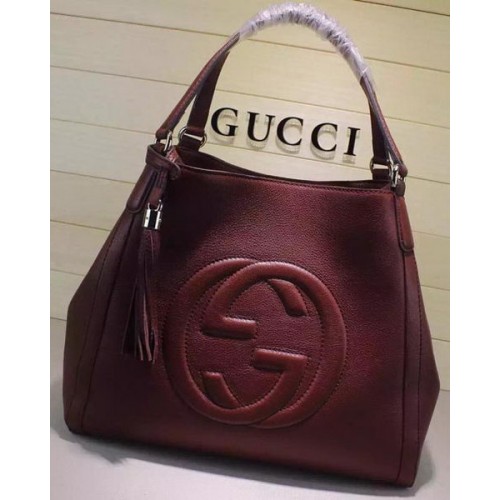 Чанта за рамо Gucci Medium Soho от телешка кожа 282309 бордо