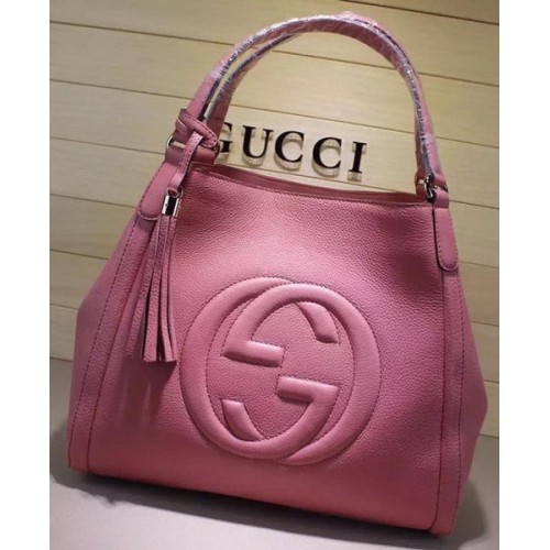 Чанта през рамо Gucci Medium Soho от телешка кожа 282309 розова