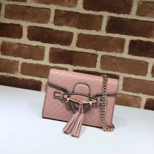 Кожена мини чанта Gucci 449636 розова