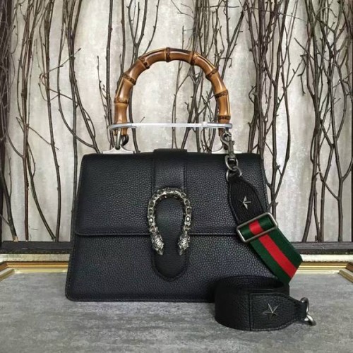 Чанта Gucci Now Bamboo Lichee от естествена кожа с горна дръжка 448075 черна