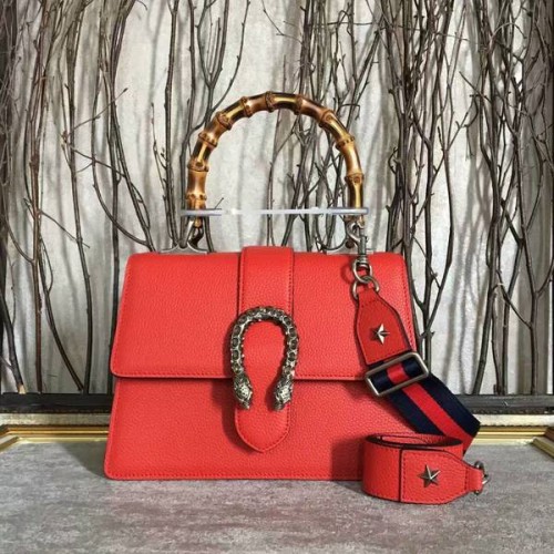 Чанта Gucci Now Bamboo Lichee от естествена кожа с горна дръжка 448075 червена