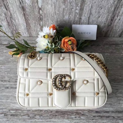 Чанта за рамо Gucci Now Marmont Mmatelasse 443497 бяла