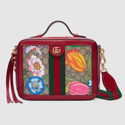 Малка чанта за рамо Gucci Ophidia GG Flora 550622 червена