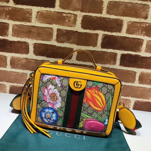 Малка чанта за рамо Gucci Ophidia GG Flora 550622 жълта