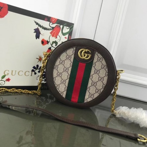 Кръгла чанта за рамо Gucci Ophidia mini GG 171285 кафява