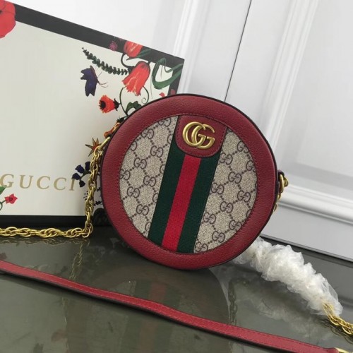 Кръгла чанта за рамо Gucci Ophidia мини GG 171285 червена