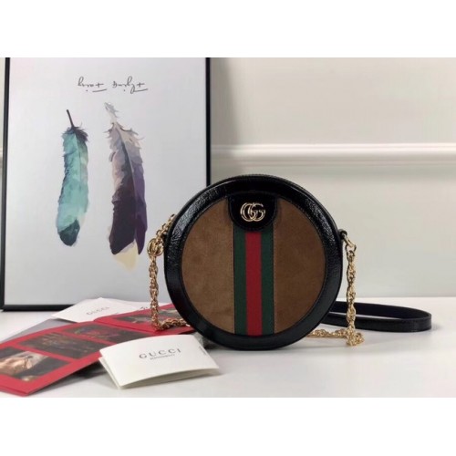 Мини кръгла чанта за през рамо Gucci Ophidia 550618 от кафяв велур