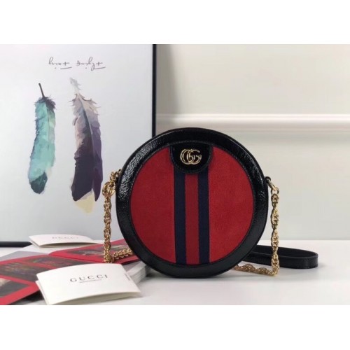 Мини кръгла чанта за през рамо Gucci Ophidia 550618 червена велурена