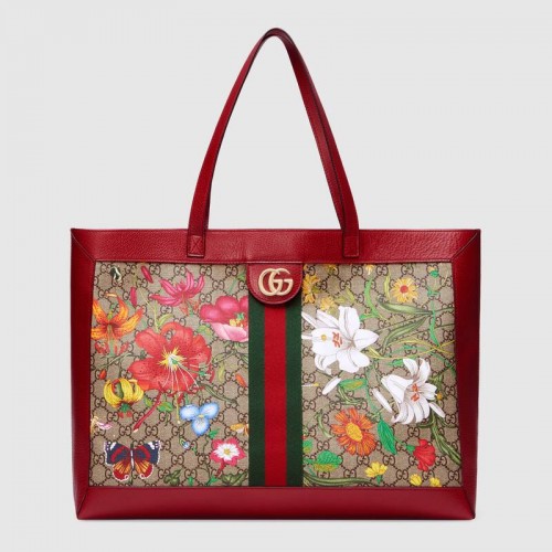 Пазарска чанта Gucci Ophidia серия GG flower средна големина 547947 червена