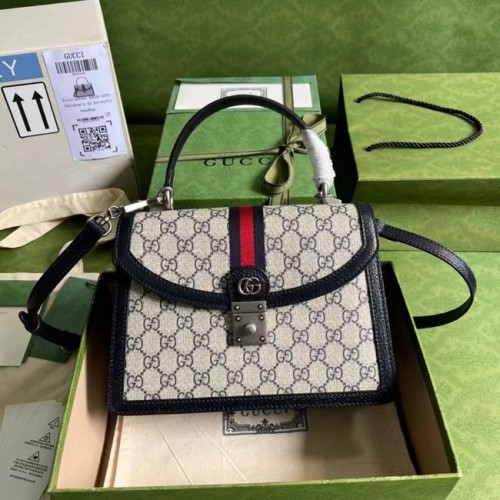 Малка чанта Gucci Ophidia с горна дръжка и мрежа 651055 синя