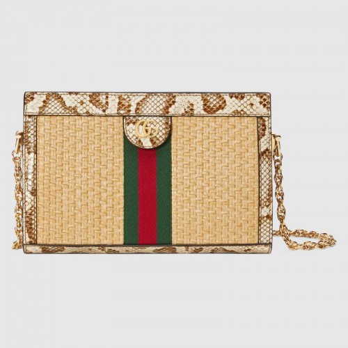 Малка чанта през рамо от слама Gucci Ophidia 503877 Cream