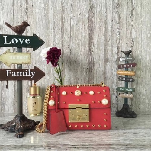 Чанта за през рамо Gucci Padlock от телешка кожа 432182 червена