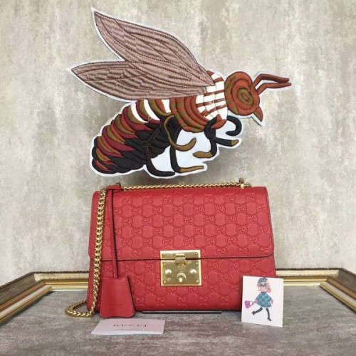 Чанта за през рамо Gucci Padlock Series Gucci Signature 409486 червена