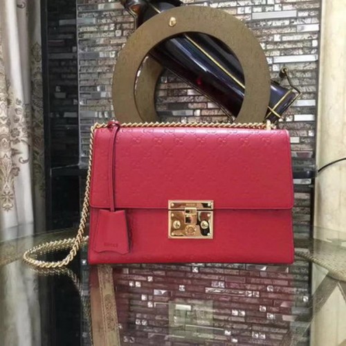 Чанта за през рамо Gucci Padlock Series Gucci Signature 409486 червена