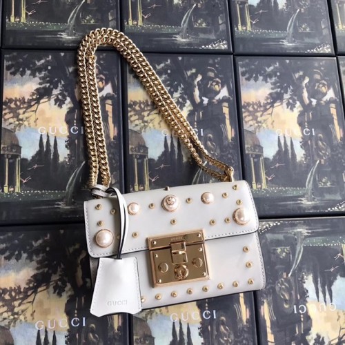 Малка чанта за през рамо Gucci Padlock GG Pearl 409487 Бяла