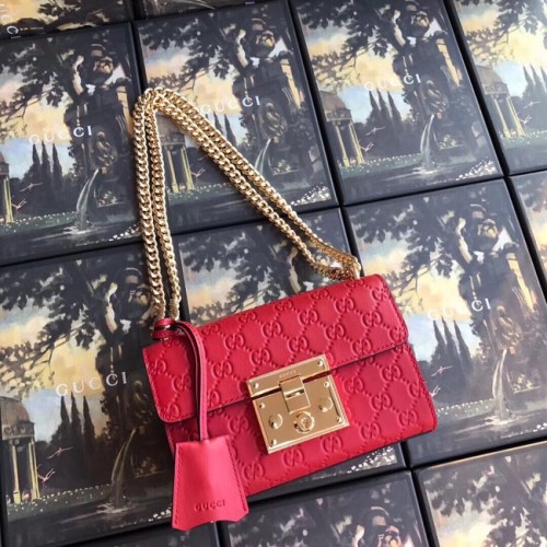 Малка чанта за през рамо Gucci Padlock GG 409487 червена