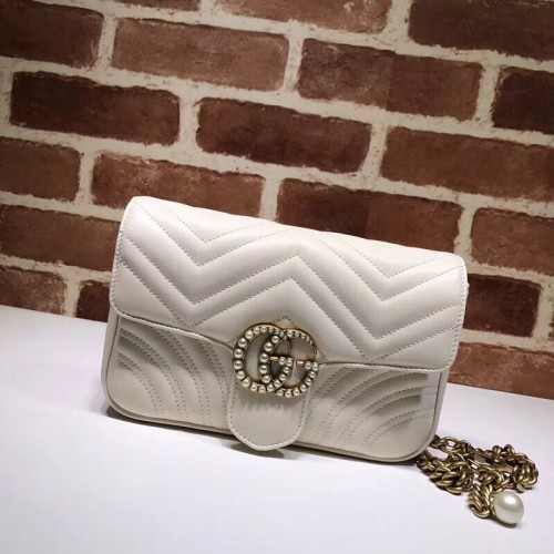 Чанта през рамо Gucci Pearl GG Marmont Small Matelasse Original Leather 443497 White