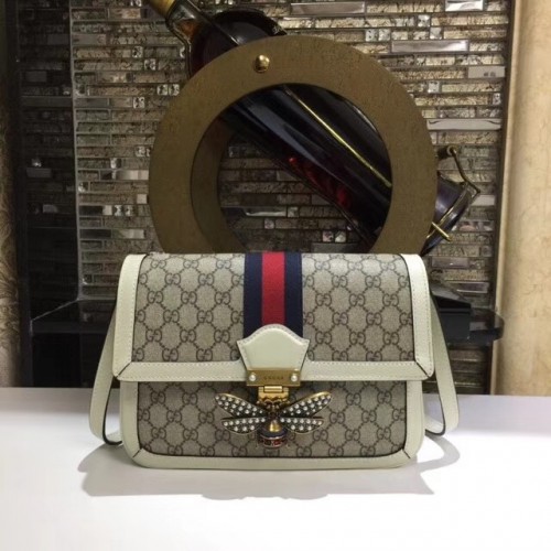 Чанта за рамо Gucci Queen Margaret GG Supreme средна големина 524356 бяла