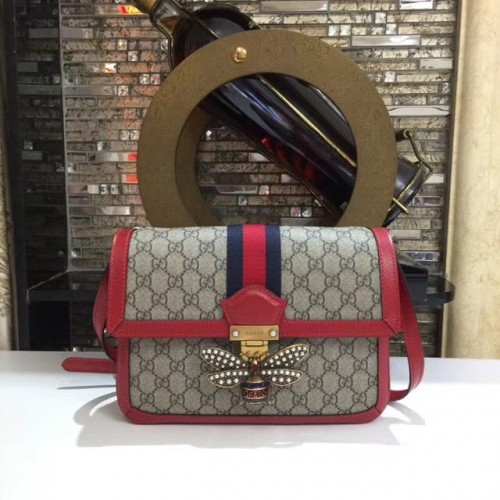 Чанта за рамо Gucci Queen Margaret GG Supreme средна големина 524356 червена
