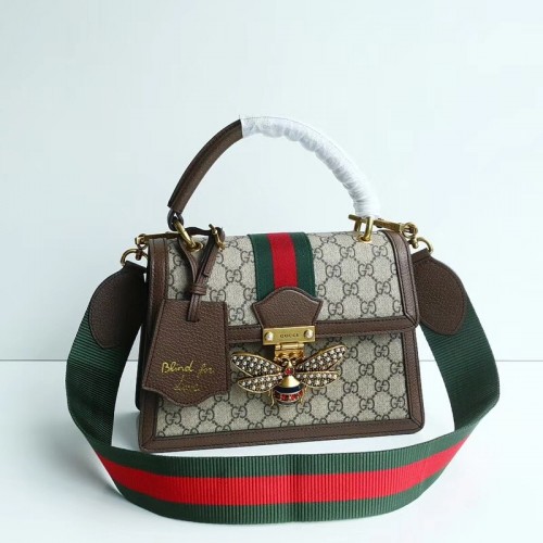 Малка чанта Gucci Queen Margaret GG с горна дръжка 476541 кафява