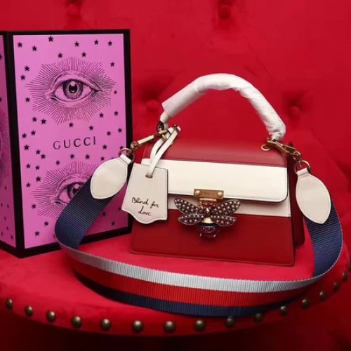 Кожена чанта Gucci Queen Margaret с горна дръжка 476541 червена