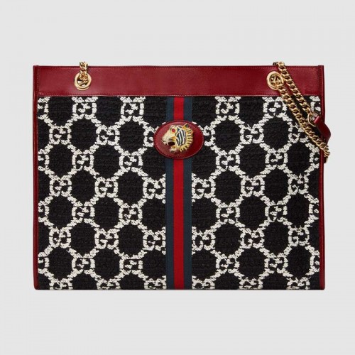 Голяма пазарска чанта Gucci Rajah GG от туид 537219 черна