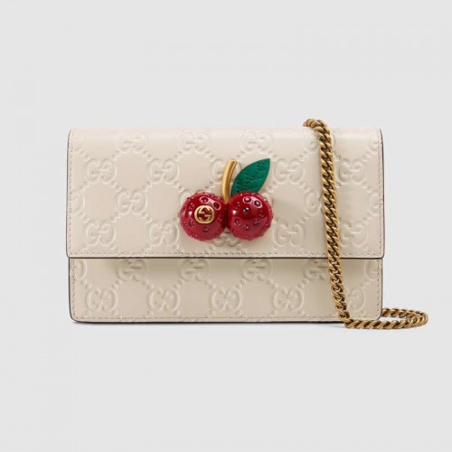 Мини чанта Gucci Signature с череши 481291 Бяла
