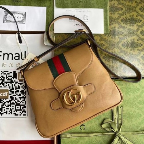 Малка чанта през рамо Gucci с двоен G 648934 кафява