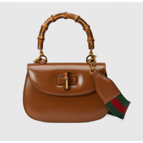 Малка чанта Gucci с горна дръжка и бамбук 675797 кафява
