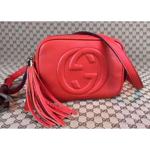 Кожена диско чанта Gucci Soho от телешка кожа 308364 червена