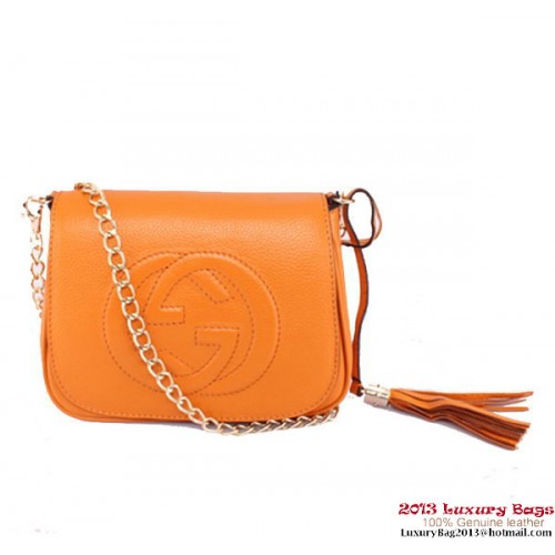 Чанта през рамо Gucci Soho от кожа с верижка 323190 цвят камила