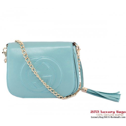 Чанта през рамо Gucci Soho от кожа с верижка 323190 в кралско синьо