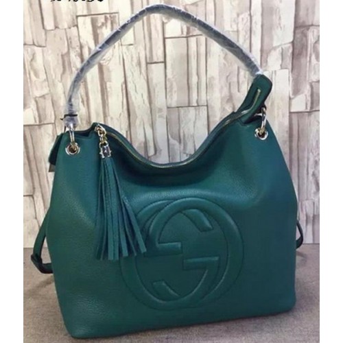 Чанта Gucci Soho Leather Hobo от телешка кожа 408825 зелена