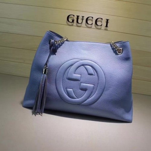 Чанта Gucci Soho Medium от телешка кожа 308982 в синьо