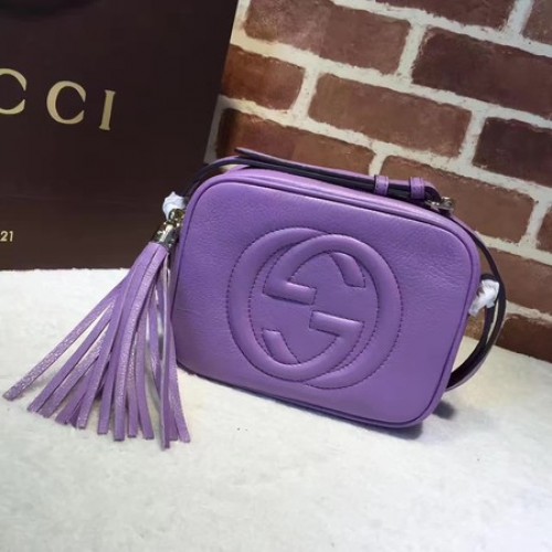 Кожена диско чанта Gucci Soho Metallic 308364 в лилаво