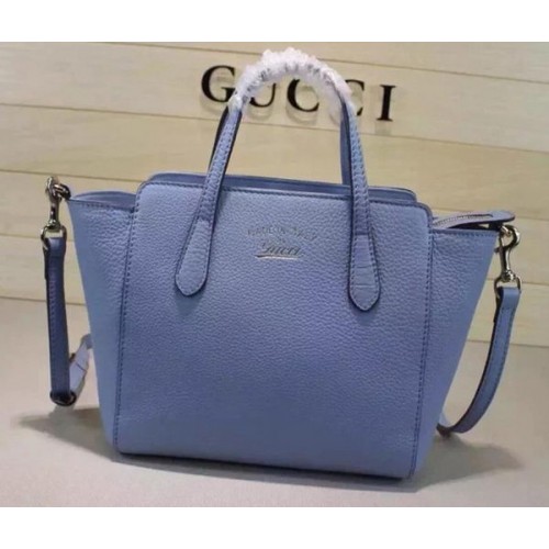 Кожени чанти Gucci Swing mini с горна дръжка 368827 светло сини