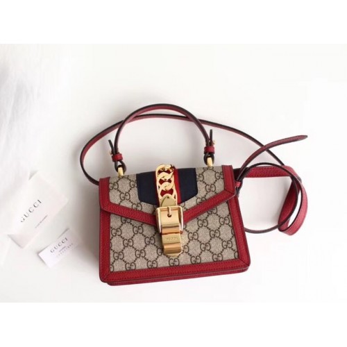Gucci Sylvie GG Supreme платнена мини чанта 470270 червена