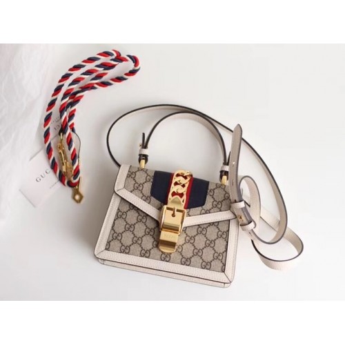 Мини чанта Gucci Sylvie GG Supreme от плат 470270 бяла